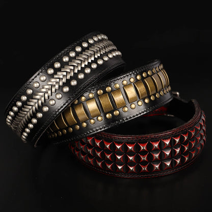 2 Inch Wide Leather Dog Collar with Spikes for Large Dogs