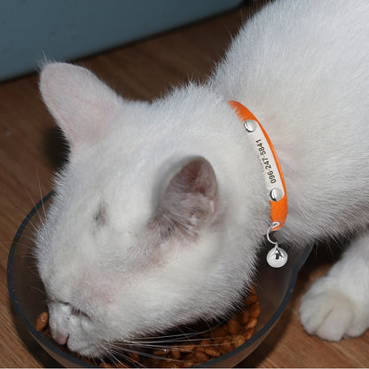 Personalized Leather Cat Collar with Bell - Custom Engraved Pet ID