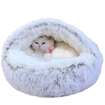 Plush Round Cat Bed - Cozy Winter Pet Sleeping Nest for Cats