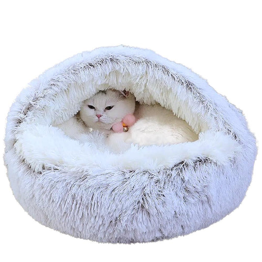 Plush Round Cat Bed - Cozy Winter Pet Sleeping Nest for Cats
