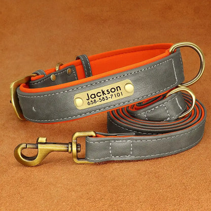 PU Leather Dog Collar Leash Set - Soft Adjustable for Small Dogs Gray