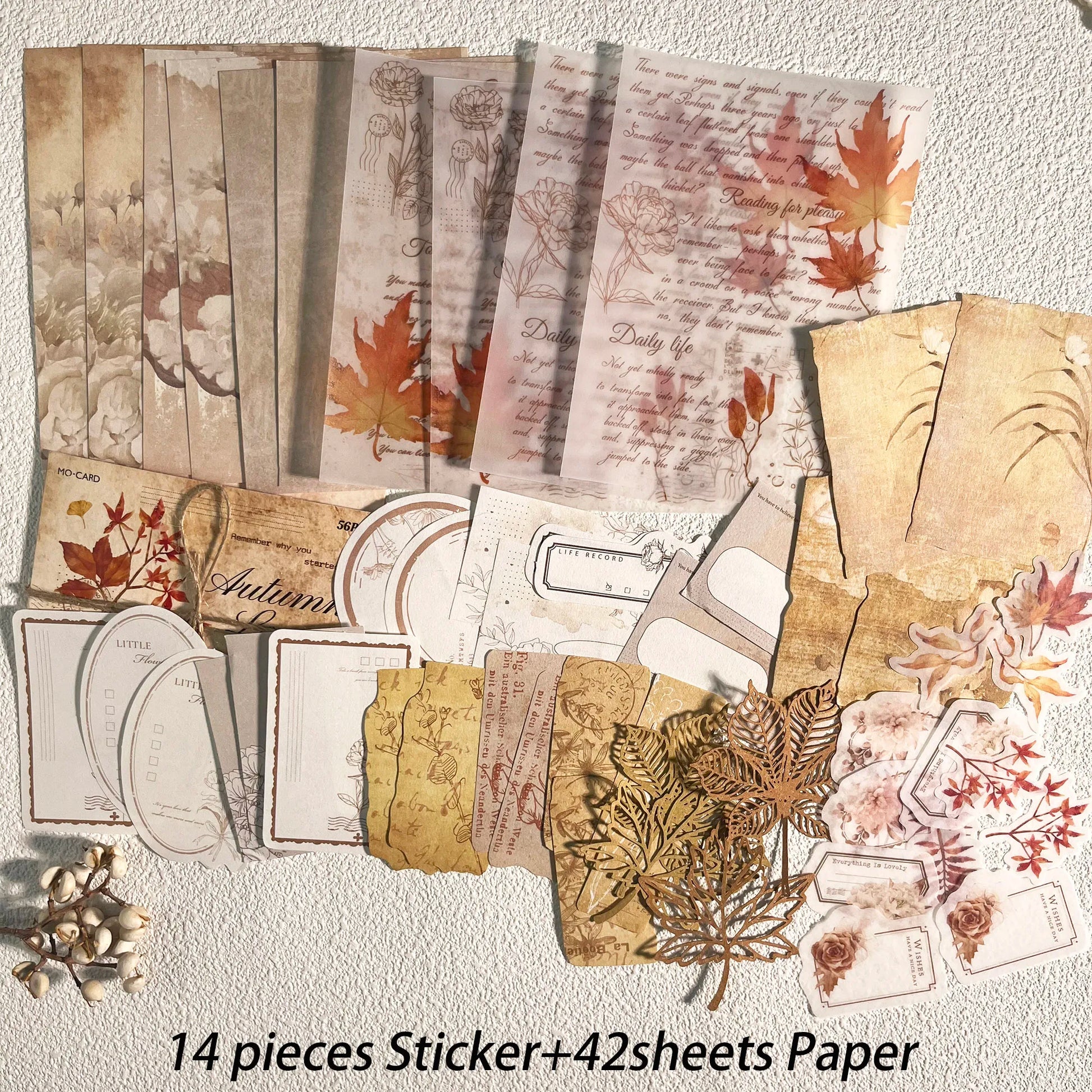 Vintage Scrapbook Set - 56 Pieces DIY Journal Supplies Kit A1004