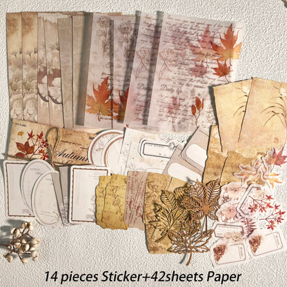 Vintage Scrapbook Set - 56 Pieces DIY Journal Supplies Kit A1004