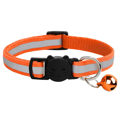 Breakaway Cat Collar with Bell - Reflective Safety Nylon Collar Orange 20-33cm
