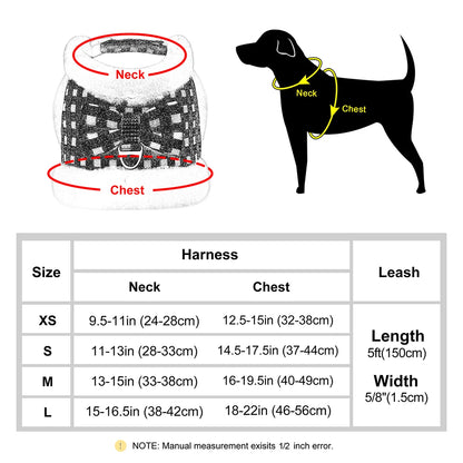 Warm Plaid Dog Harness Set with Removable Fur Collar & Leash