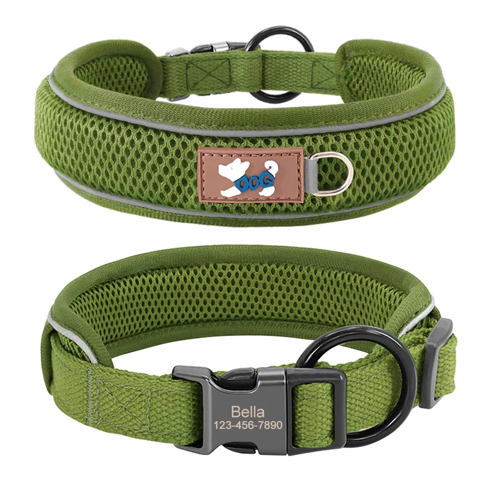 Personalized Dog Collar Breathable Mesh Custom Engraved Pet ID