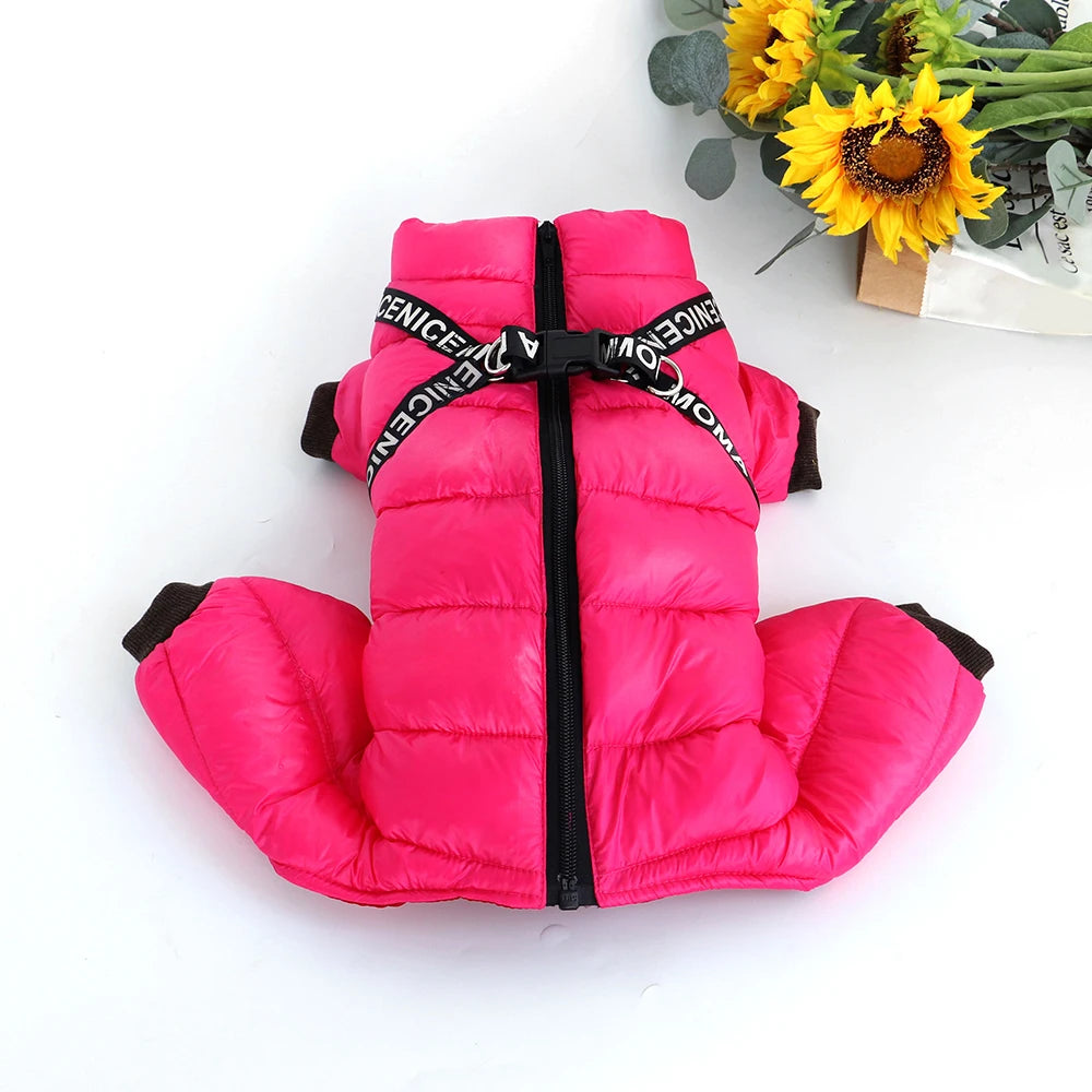 Warm Winter Dog Coat with Harness - Thick Cotton Down Jacket