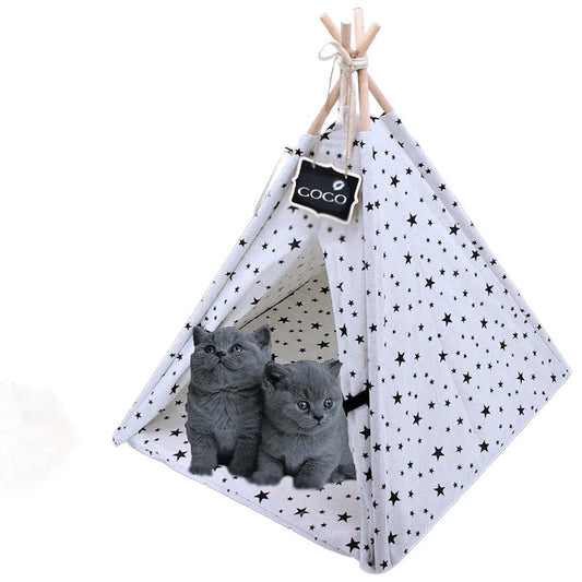 Cat Teepee Tent Bed - Cozy Indoor Pet House with Cushion