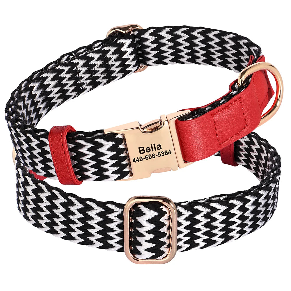 Custom Dog Collar with ID Tag - Personalized Nylon Leather Pet