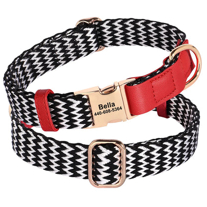 Custom Dog Collar with ID Tag - Personalized Nylon Leather Pet