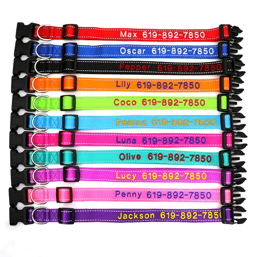 Personalized Reflective Dog Collar - Custom Embroidered Name & Phone