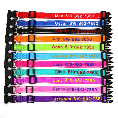 Personalized Reflective Dog Collar - Custom Embroidered Name & Phone