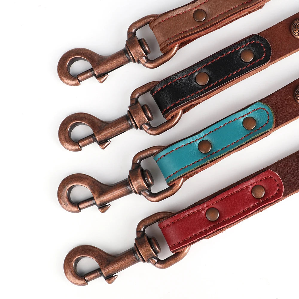 Leather Dog Collar Leash Set Large Dogs - Padded Wide Metal Rivet