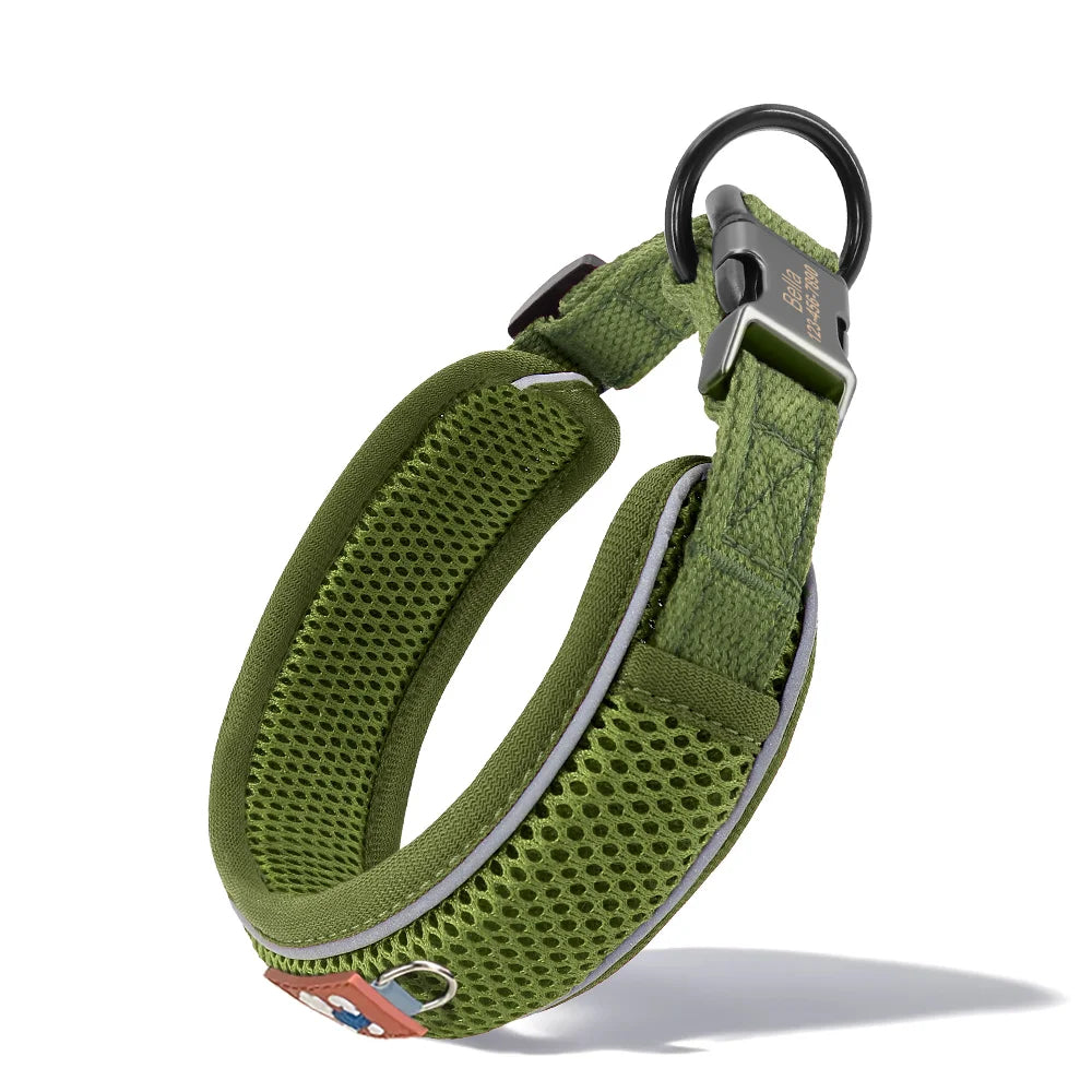 Personalized Dog Collar Breathable Mesh Custom Engraved Pet ID Green