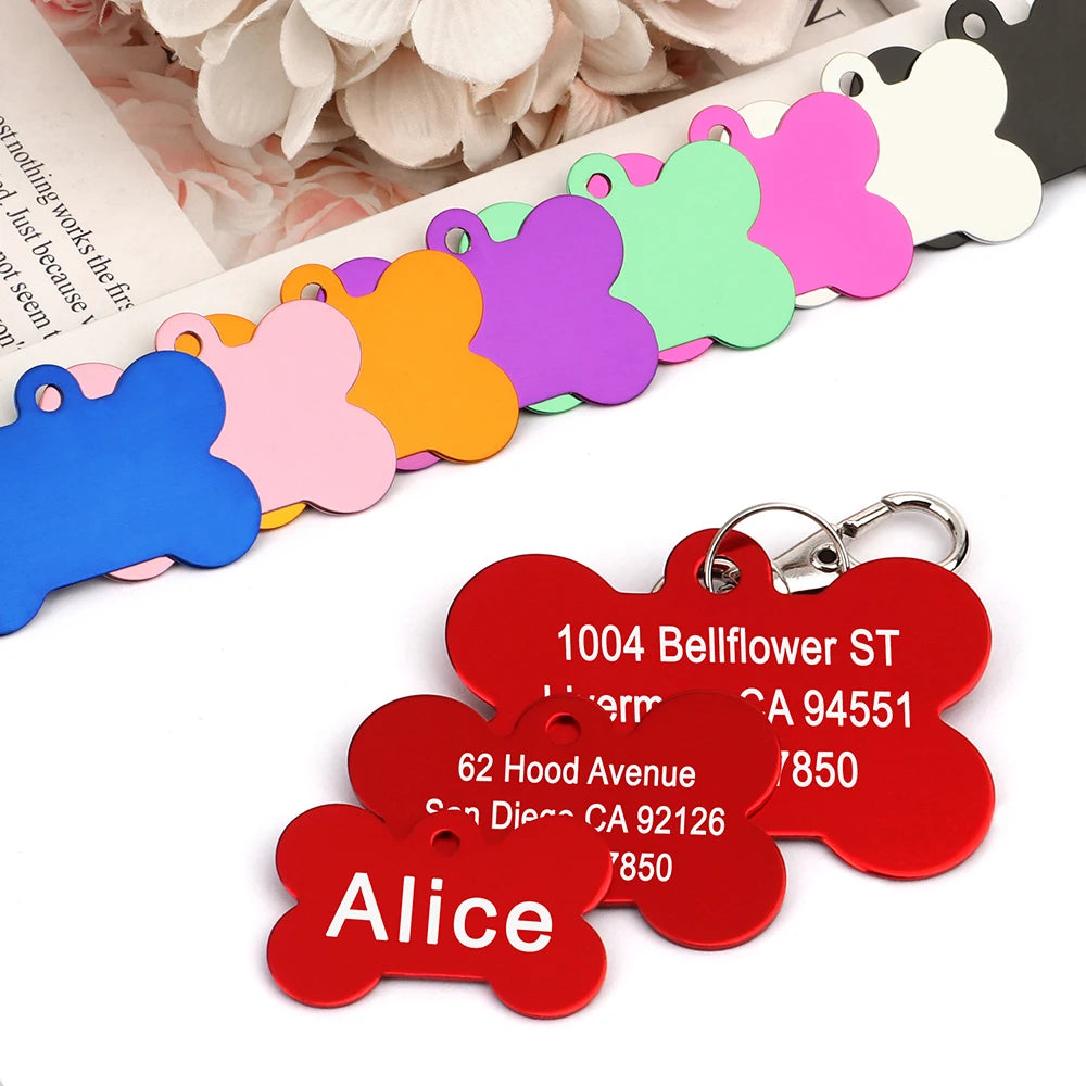Bone Shaped Dog ID Tag - Custom Engraved Pet Name Aluminum