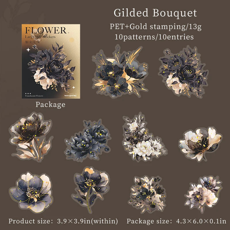 Bronzing Flower Stickers 10 Pcs - Transparent PET Scrapbook Journaling Supply 5