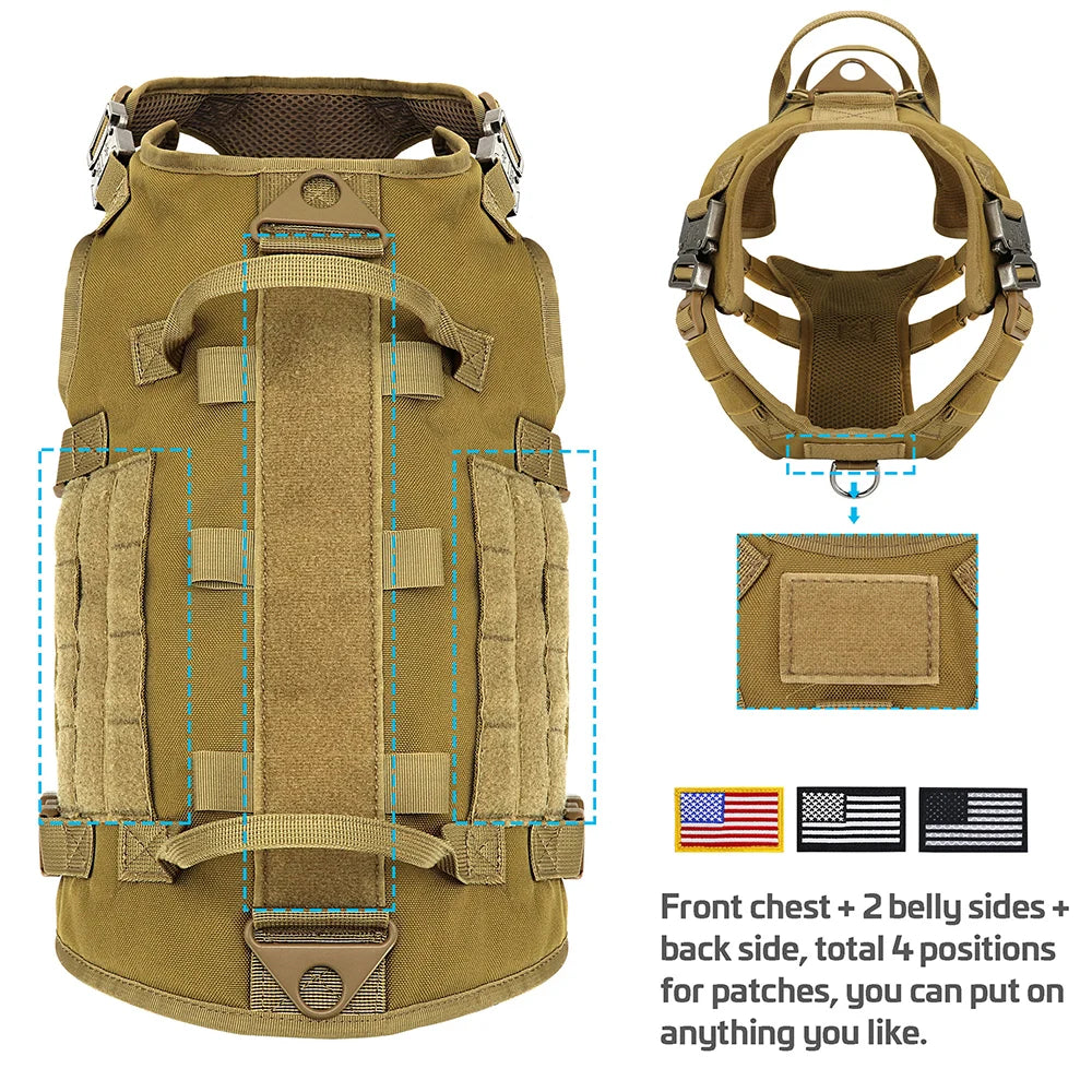 Tactical Dog Harness Military Vest Medium Large Dogs - Durable Nylon
