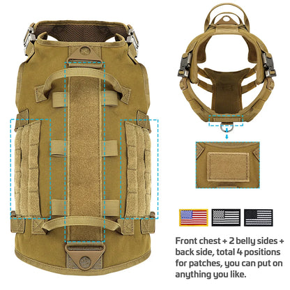 Tactical Dog Harness Military Vest Medium Large Dogs - Durable Nylon
