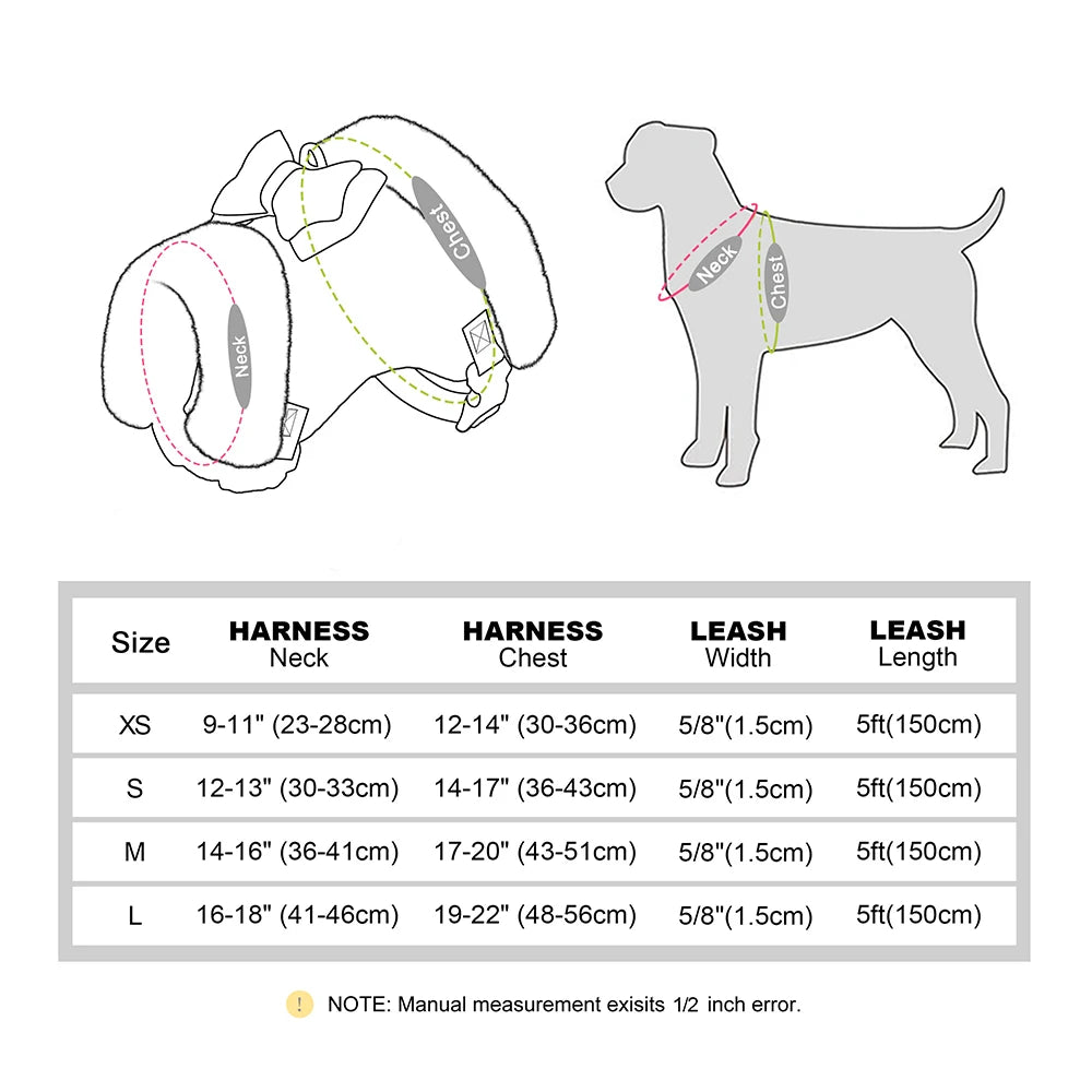 Winter Dog Harness Set - Warm Fur Vest with Bowknot & Leash