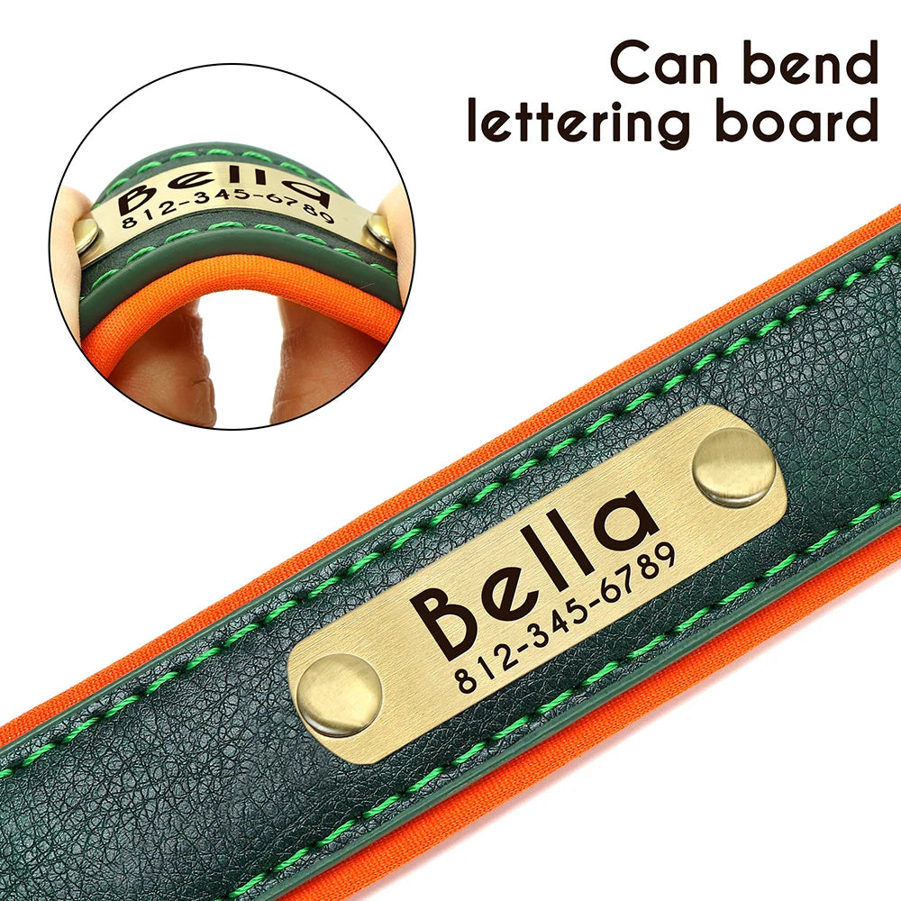 Personalized PU Leather Dog Collar with Free Engraving - Soft Padded