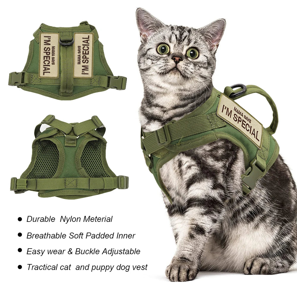 Tactical Cat Harness Vest with Handle - Military Style Nylon