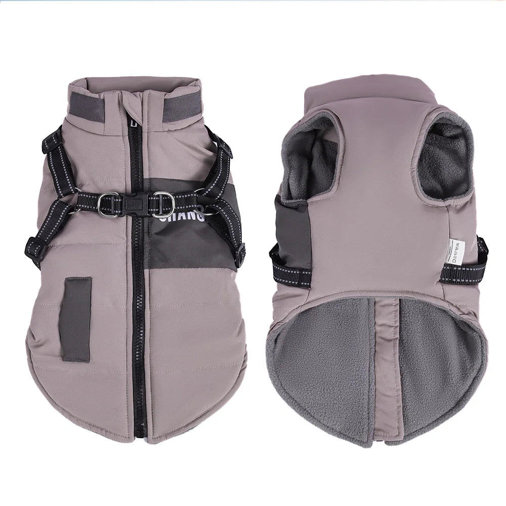 Waterproof Winter Dog Jacket with Reflective Belt - Warm Vest Coat Purple