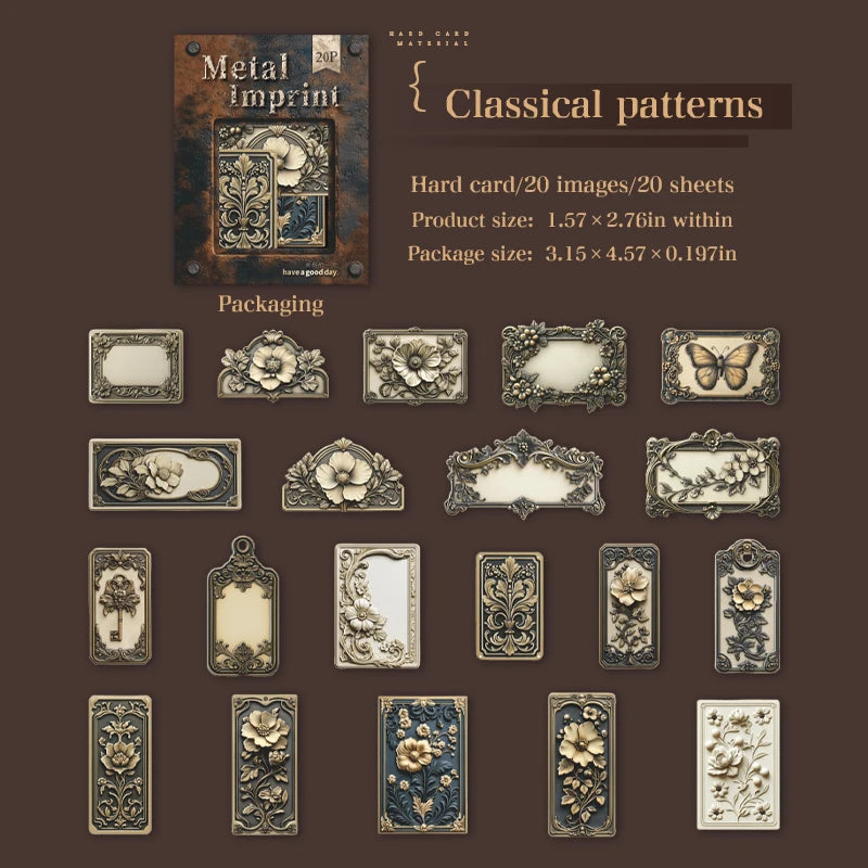 Vintage Relief Tags Stickers - 20pcs Scrapbooking Art Collage A