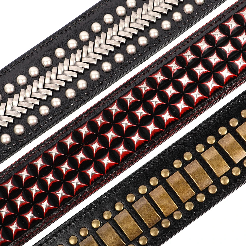 2 Inch Wide Leather Dog Collar with Spikes for Large Dogs