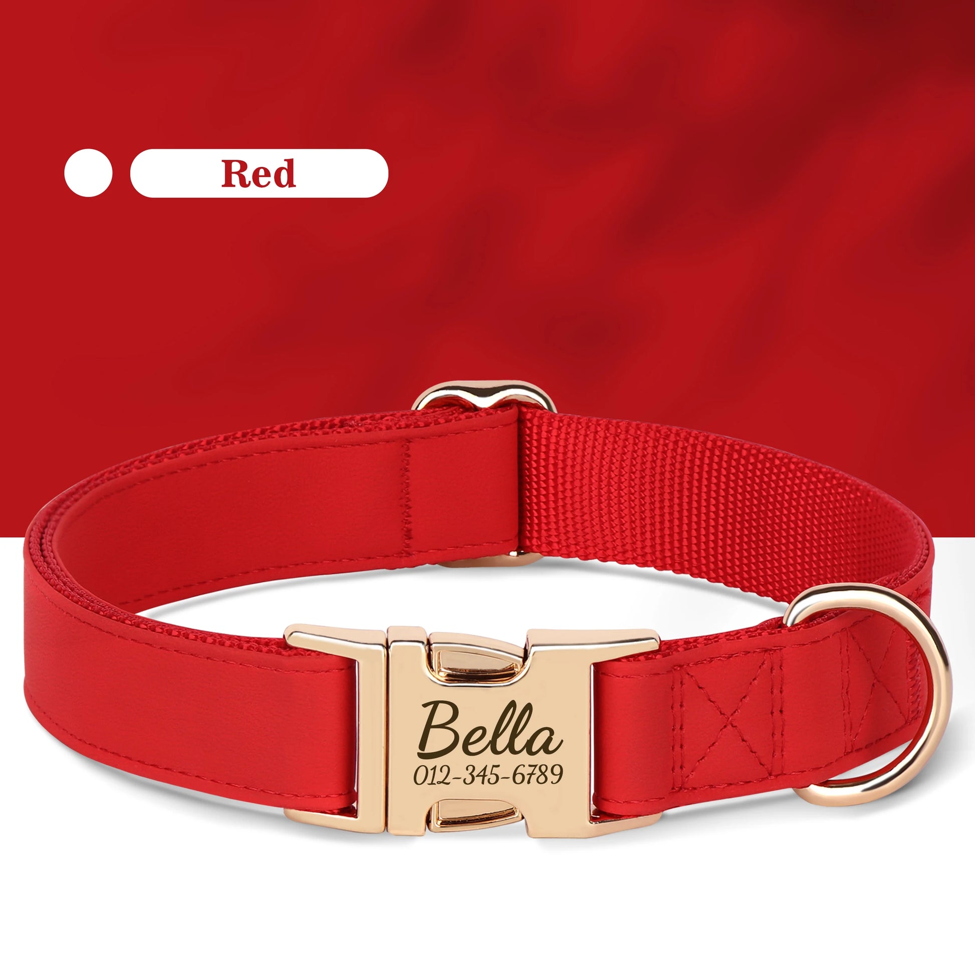 Custom Engraved Dog Collar - Personalized PU Leather Pet ID Collar Red