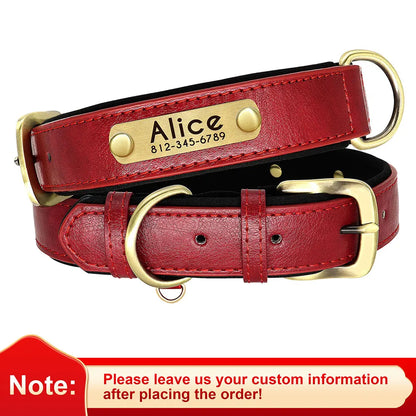 Personalized PU Leather Dog Collar with Free Engraving - Soft Padded Red