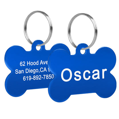 Bone Shaped Dog ID Tag - Custom Engraved Pet Name Aluminum Blue