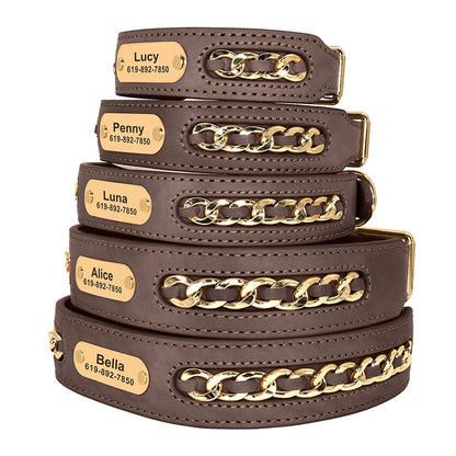 Personalized Leather Dog Collar with Name Tag - Custom ID Collar