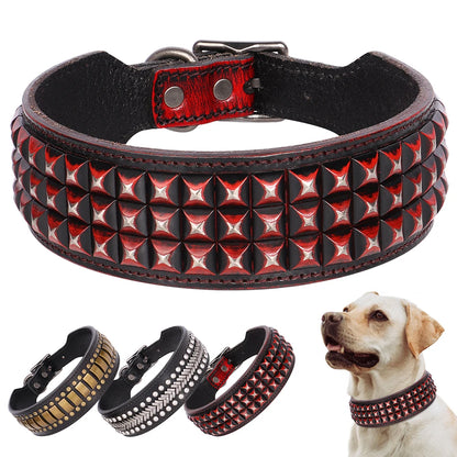 2 Inch Wide Leather Dog Collar with Spikes for Large Dogs