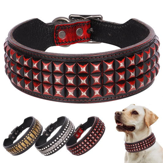 2 Inch Wide Leather Dog Collar with Spikes for Large Dogs