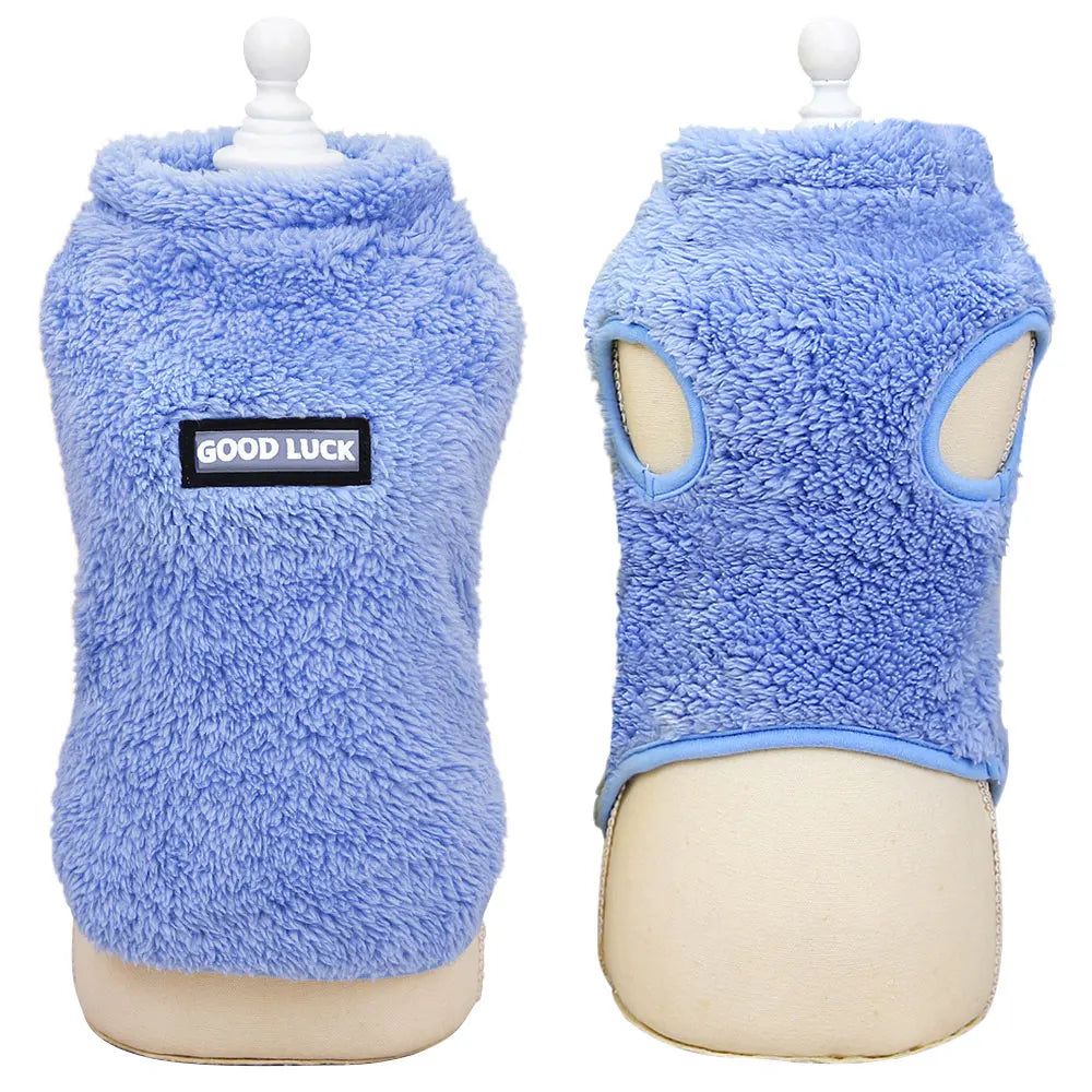 Warm Fleece Dog Cat Clothes - Winter Jacket Vest for Small Dogs Blue