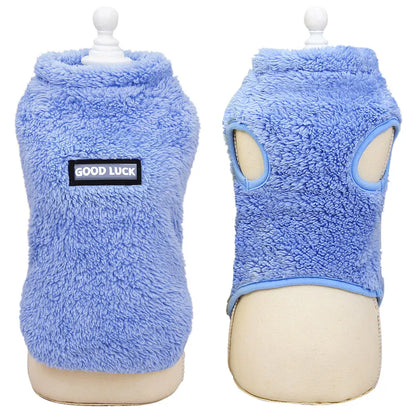 Warm Fleece Dog Cat Clothes - Winter Jacket Vest for Small Dogs Blue