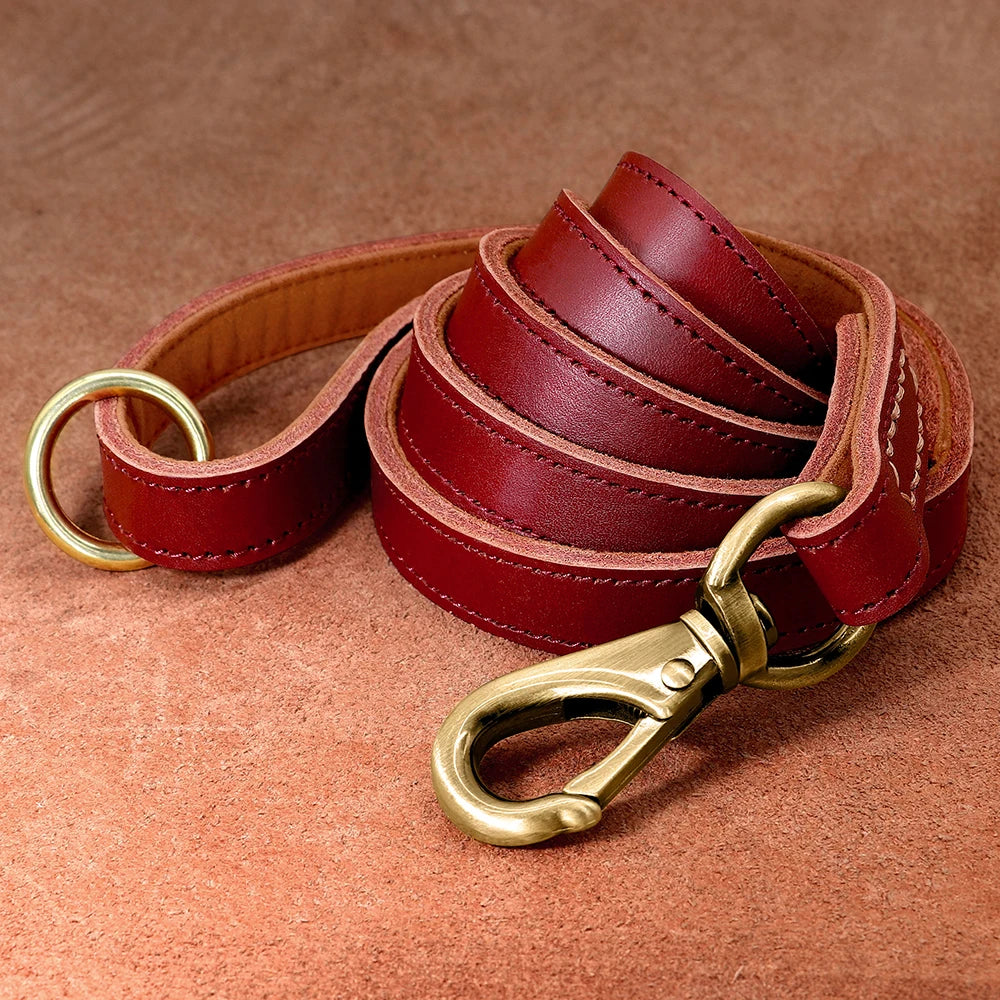 Personalized Leather Dog Collar & Leash Set with Free Engraving Red Leash