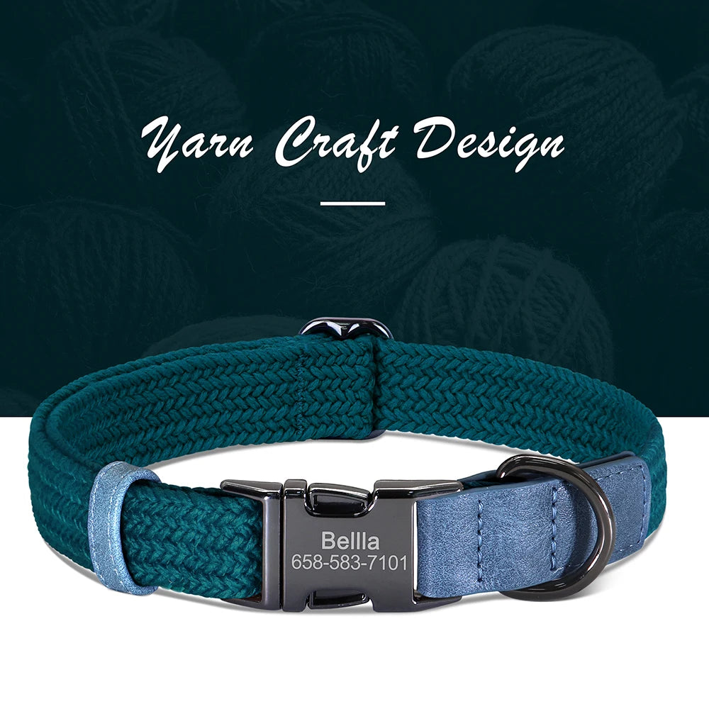 Custom Engraved Dog Collar - Durable Nylon Pet ID Collar DBlue